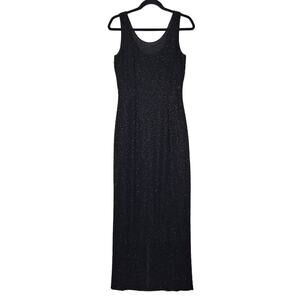 Vintage 90s Silk Beaded Maxi Gown Dress Mark & Jon Gopal S Sheath Long Formal
